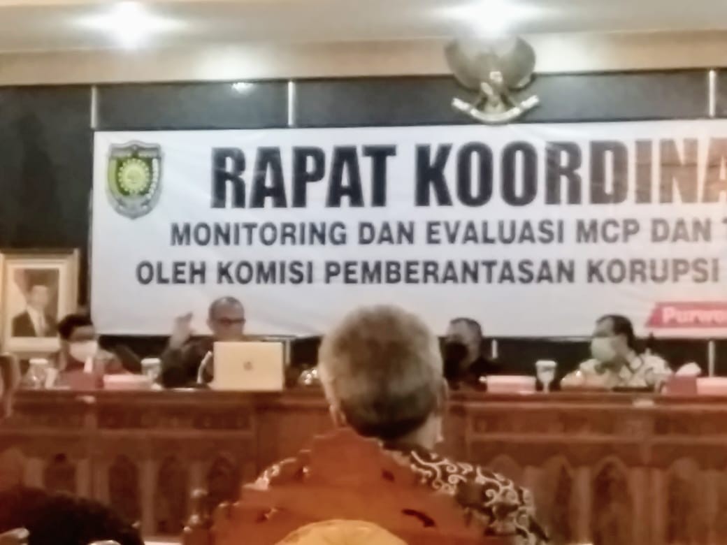 Rakor monev MCP KPK  RI oleh KPK RI hari Jumat tgl 1 Oktober 2021 di Arahiwang Setda Purworejo